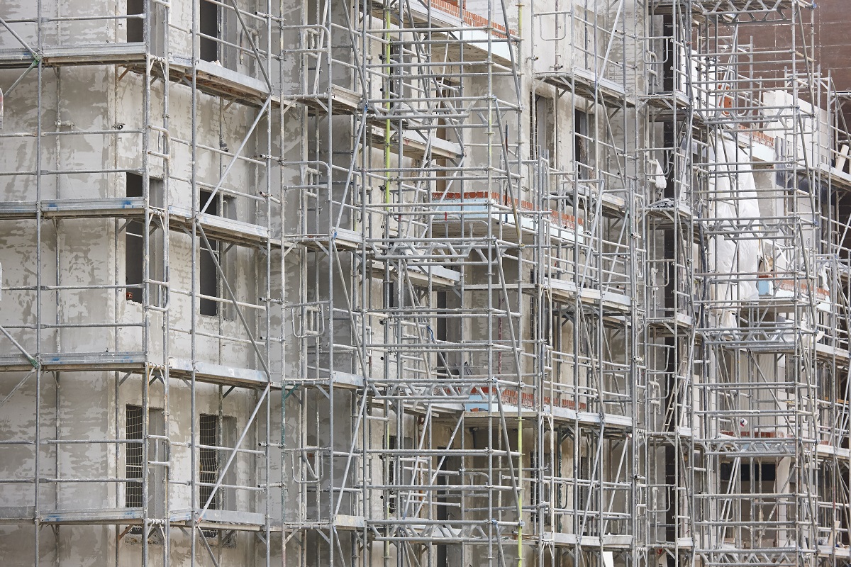 Scaffolding structure on a building. Construction architecture i